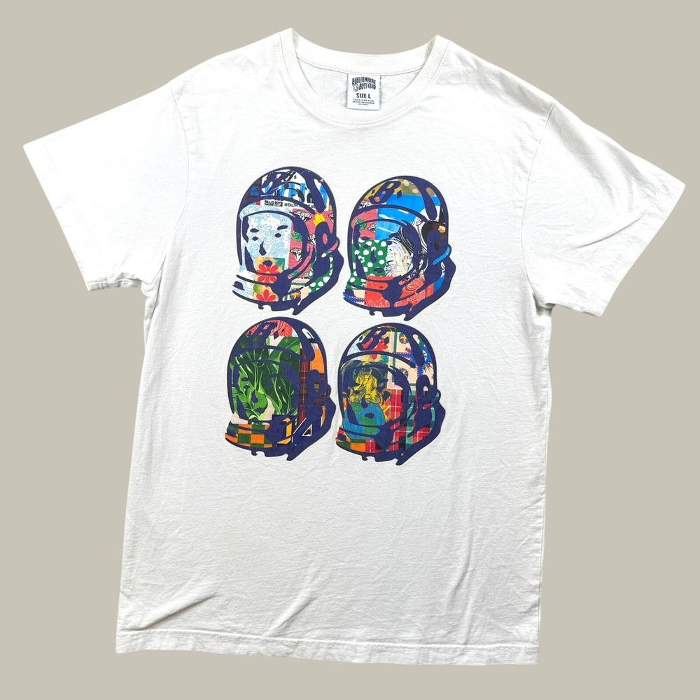 Billionaire Boys Club T Shirt Mens L Helmet Graphic Short Sleeve White Skate Y2K
